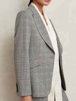 Reiss Grey Brooklyn Single-Breasted Check Suit Blazer Discount
