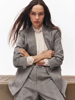 Reiss Grey Darlton Double-Breasted Textured Suit Blazer New