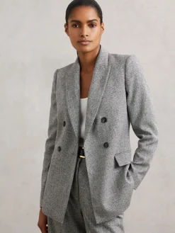 Reiss Grey Darlton Double-Breasted Textured Suit Blazer New