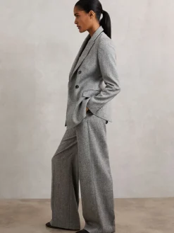 Reiss Grey Darlton Double-Breasted Textured Suit Blazer New