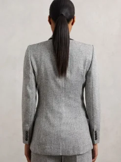 Reiss Grey Darlton Double-Breasted Textured Suit Blazer New