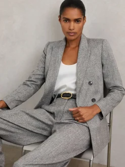 Reiss Grey Darlton Double-Breasted Textured Suit Blazer New