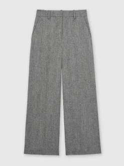 Reiss Grey Darlton Wide-Leg Textured Suit Trousers Sale
