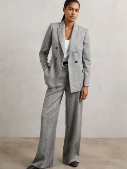 Reiss Grey Darlton Wide-Leg Textured Suit Trousers Sale