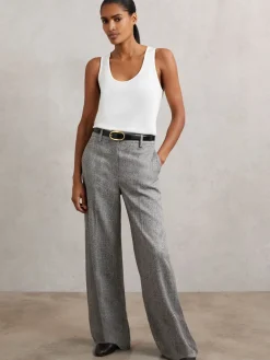 Reiss Grey Darlton Wide-Leg Textured Suit Trousers Sale