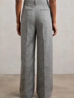 Reiss Grey Darlton Wide-Leg Textured Suit Trousers Sale