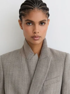 Reiss Grey Ember Herringbone Double-Breasted Blazer Wool-Cotton