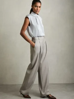 Reiss Grey Harper Wool-Blend Wide-Leg Suit Trousers Discount