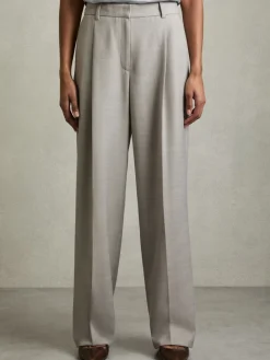 Reiss Grey Harper Wool-Blend Wide-Leg Suit Trousers Discount