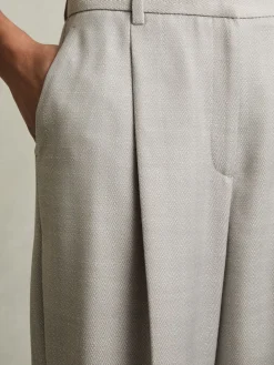 Reiss Grey Harper Wool-Blend Wide-Leg Suit Trousers Discount
