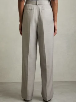 Reiss Grey Harper Wool-Blend Wide-Leg Suit Trousers Discount