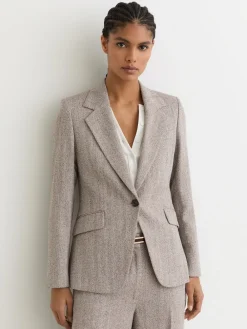 Reiss Grey Isla Single-Breasted Textured Blazer Clearance