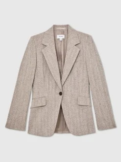 Reiss Grey Isla Single-Breasted Textured Blazer Clearance