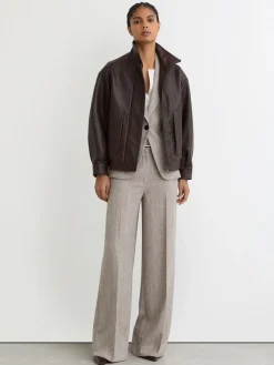 Reiss Grey Isla Wide-Leg Textured Tailored Trousers