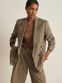 Reiss Grey Lina Atelier Double-Breasted Suit Jacket With Linen Discount