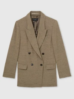 Reiss Grey Lina Atelier Double-Breasted Suit Jacket With Linen Discount