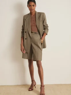 Reiss Grey Lina Atelier Double-Breasted Suit Jacket With Linen Discount
