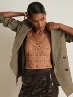 Reiss Grey Lina Atelier Double-Breasted Suit Jacket With Linen Discount