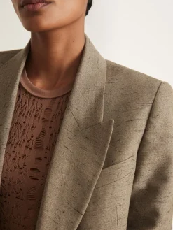 Reiss Grey Lina Atelier Double-Breasted Suit Jacket With Linen Discount