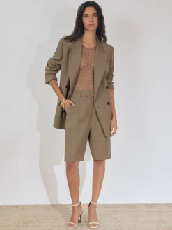 Reiss Grey Lina Atelier Side-Zip Tailored Shorts With Linen Clearance