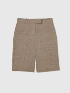 Reiss Grey Lina Atelier Side-Zip Tailored Shorts With Linen Clearance