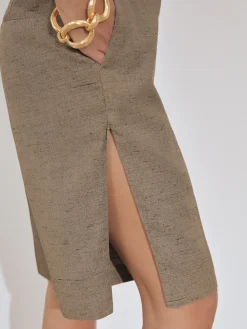 Reiss Grey Lina Atelier Side-Zip Tailored Shorts With Linen Clearance