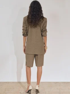 Reiss Grey Lina Atelier Side-Zip Tailored Shorts With Linen Clearance