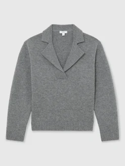 Reiss Flo Wool-Cashmere Collared Knit Jumper Grey Marl Best