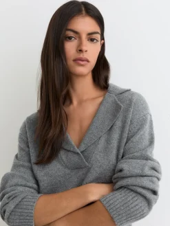 Reiss Flo Wool-Cashmere Collared Knit Jumper Grey Marl Best