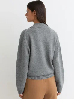 Reiss Flo Wool-Cashmere Collared Knit Jumper Grey Marl Best