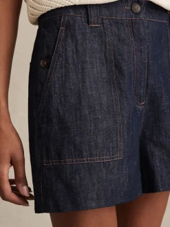 Reiss Ashby Linen Shorts Indigo Clearance