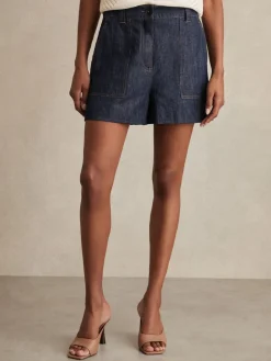 Reiss Ashby Linen Shorts Indigo Clearance