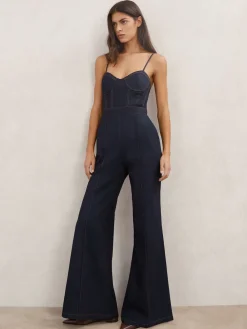 Reiss Indigo Blue Macey Wide-Leg Bustier Denim Jumpsuit Best