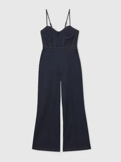 Reiss Indigo Blue Macey Wide-Leg Bustier Denim Jumpsuit Best