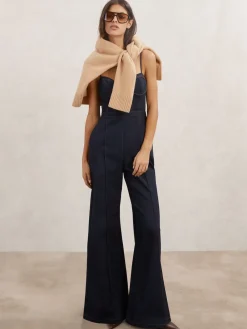 Reiss Indigo Blue Macey Wide-Leg Bustier Denim Jumpsuit Best