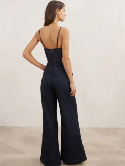 Reiss Indigo Blue Macey Wide-Leg Bustier Denim Jumpsuit Best