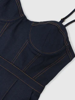 Reiss Indigo Blue Macey Wide-Leg Bustier Denim Jumpsuit Best