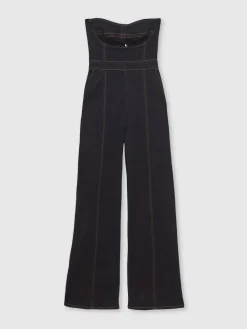Reiss Indigo Blue Tylie Strapless Wide Leg Denim Jumpsuit Discount