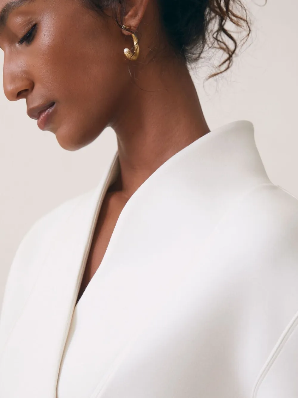 Reiss Annabel Interlock Shawl-Neck Sweatshirt with Modal Ivory Discount