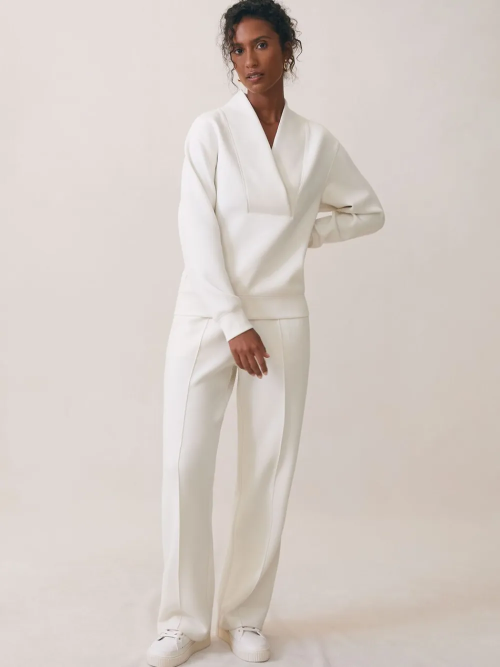 Reiss Annabel Interlock Shawl-Neck Sweatshirt with Modal Ivory Discount