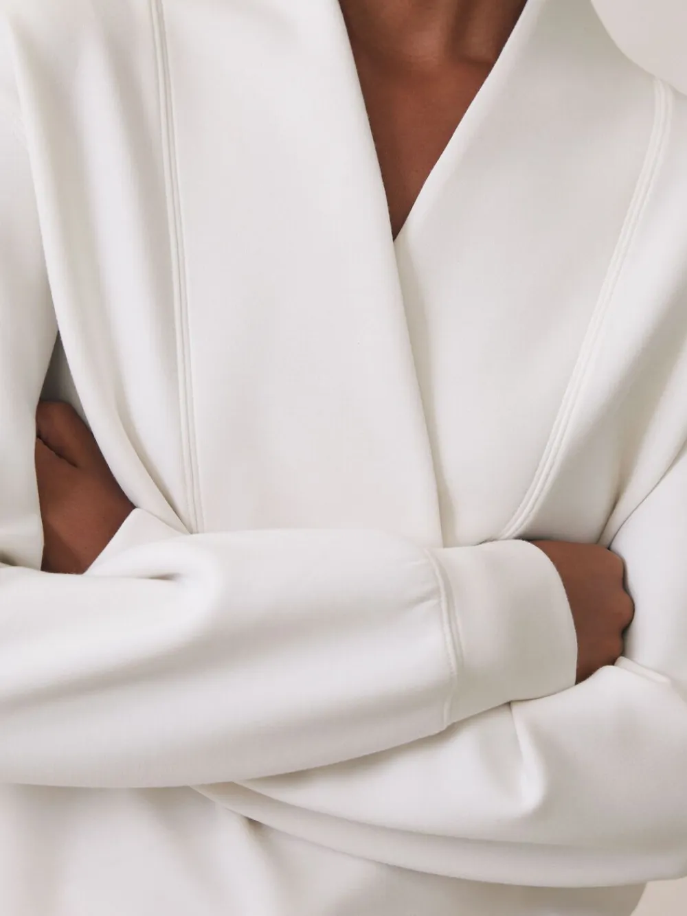 Reiss Annabel Interlock Shawl-Neck Sweatshirt with Modal Ivory Discount