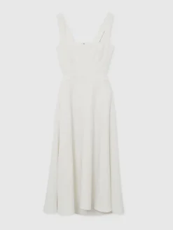 Reiss Dina Waisted Cut-Out Twill Midi Dress Ivory Best