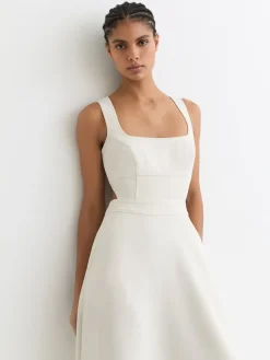Reiss Dina Waisted Cut-Out Twill Midi Dress Ivory Best