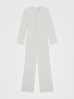 Reiss Evora Plunge-Neck Split-Sleeve Jumpsuit Ivory Outlet