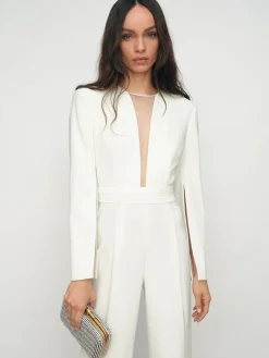 Reiss Evora Plunge-Neck Split-Sleeve Jumpsuit Ivory Outlet