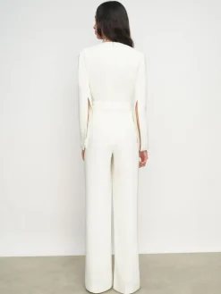 Reiss Evora Plunge-Neck Split-Sleeve Jumpsuit Ivory Outlet