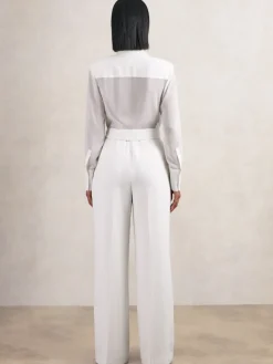 Reiss Ivory Flora Sheer-Sleeve Wide-Leg Tuxedo Jumpsuit Hot