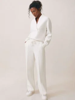 Reiss Jemma Premium Interlock Wide-Leg Joggers Ivory Discount