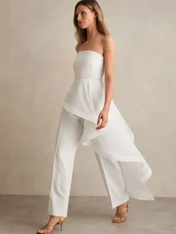Reiss Ivory Rhiannon Silk Ruffle Bandeau Wide-Leg Jumpsuit Sale