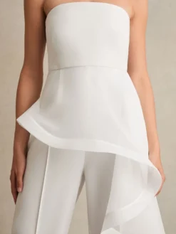 Reiss Ivory Rhiannon Silk Ruffle Bandeau Wide-Leg Jumpsuit Sale